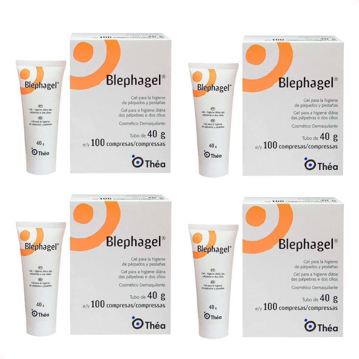 Kit com 4 - Blephagel Gel Higiene Olhos 40G + 100 Compressas - Envio Imediato